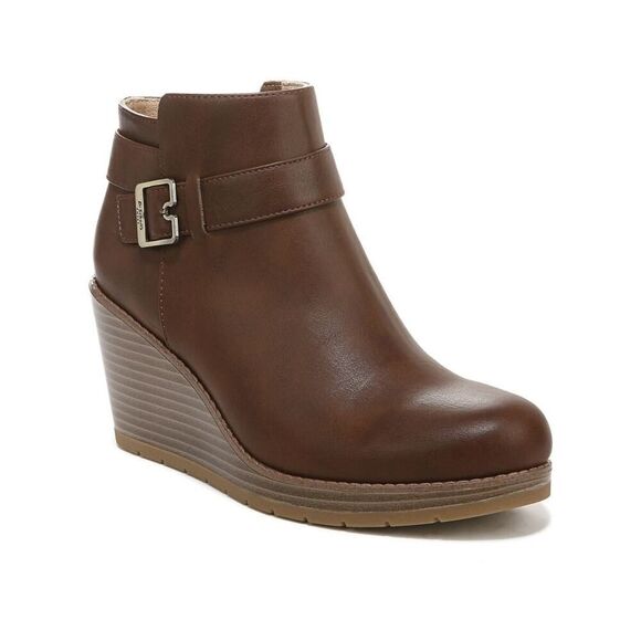 DR SCHOLLS Shoes - DR SCHOLLS Brown Anti-Odor 1/2" Platform Wedge Buckle Booties Comfort 11 M